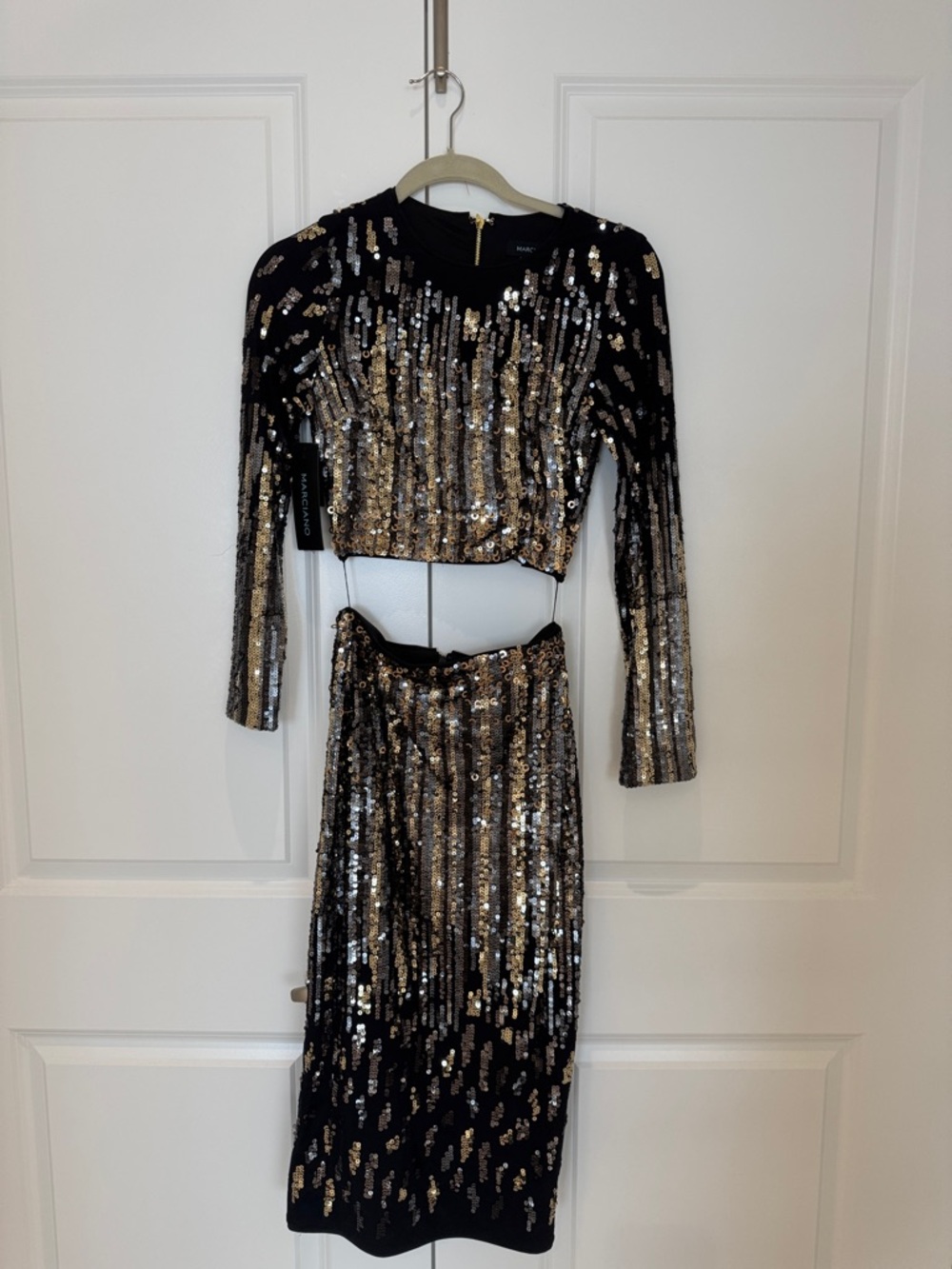 Marciano Black Top with Gold and Silver Sequins